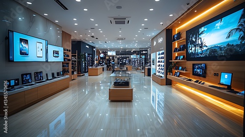 Modern electronics store interior showcasing displays