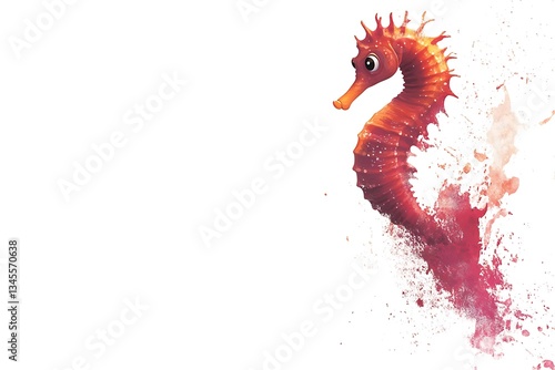 A cute seahorse illustration in an aquarium, background, for kids book cover