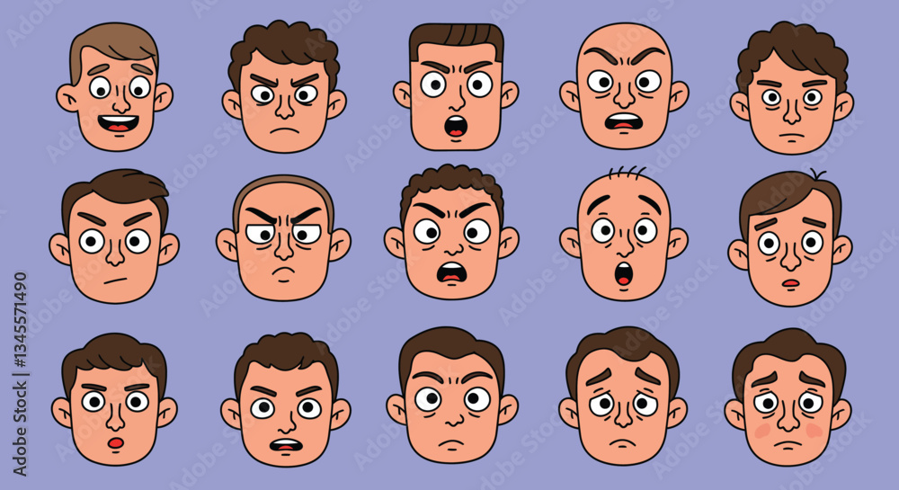 Collection of expressive cartoon faces showcasing various emotions and reactions in a grid format Collection of expressive cartoon faces showcasing various emotions and reactions in a grid format
