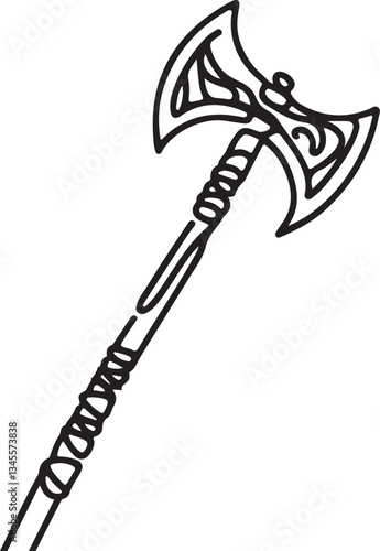 Detailed Line Drawing of Wikingeraxt mit Gebogenem Griff