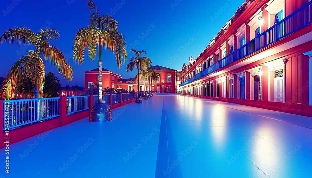 Fototapeta premium Night scene for tropical resort plaza.