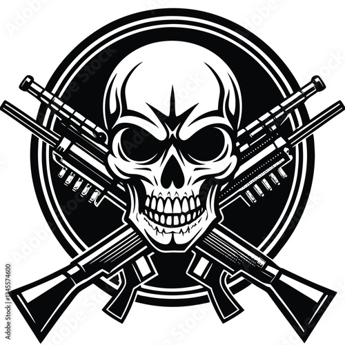 Set of Skull Logos & Vintage Sniper Gun Icons: Tactical Vector Design