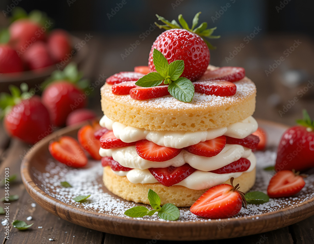 Fluffy Sponge Cake Layered with Whipped Cream and Strawberries Fluffy Sponge Cake Layered with Whipped Cream and Strawberries