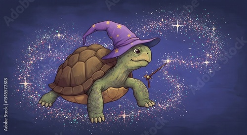 Magical Turtle Wizard Casting Spells in Space