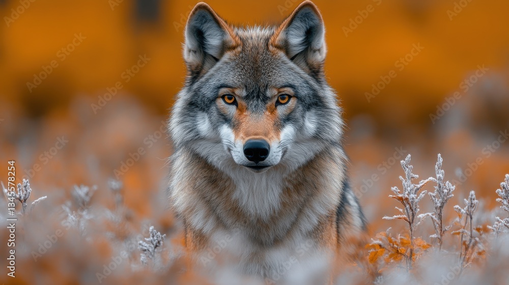 Fototapeta premium portrait of a solitary grey wolf in its environment