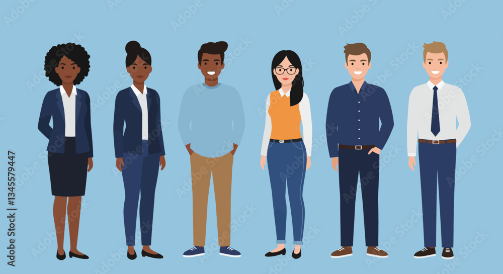 Fototapeta premium Group of diverse professionals standing together in a friendly, collaborative environment