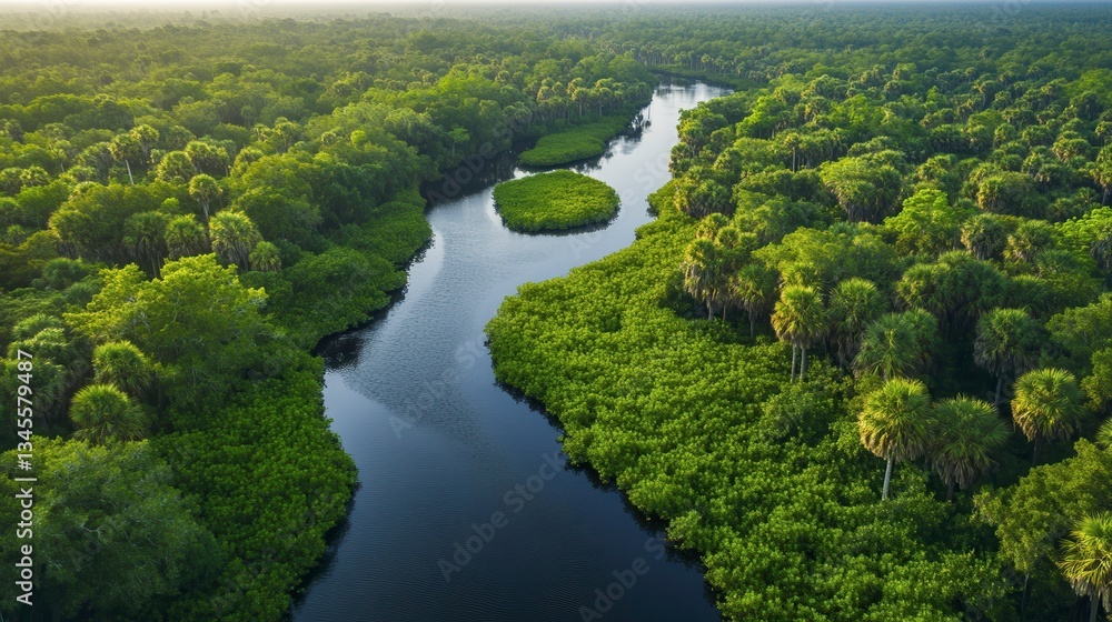 Exploring a serene river bend tropical jungle aerial photography lush environment nature's beauty Exploring a serene river bend tropical jungle aerial photography lush environment nature's beauty