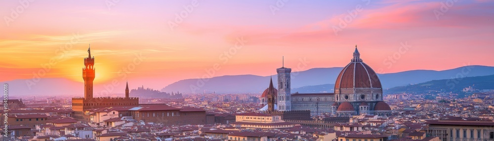 Naklejka premium Sunset over florence captivating cityscape italy landscape photography vibrant colors panoramic view travel inspiration