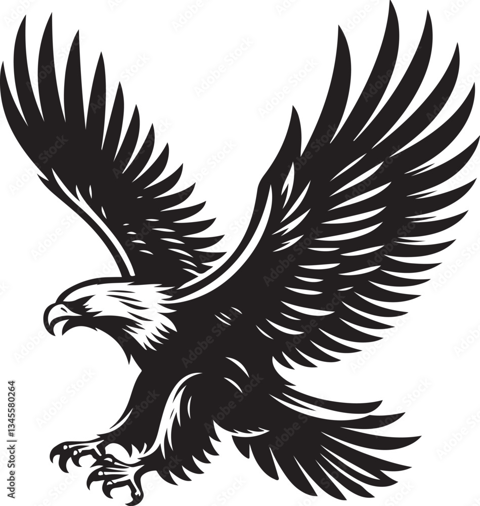 Fototapeta premium Majestic Soaring Eagle - Black and White Vector Illustration