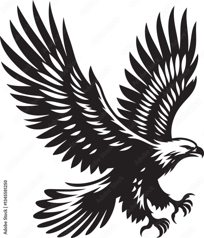 Obraz premium Majestic Soaring Eagle - Black and White Vector Illustration