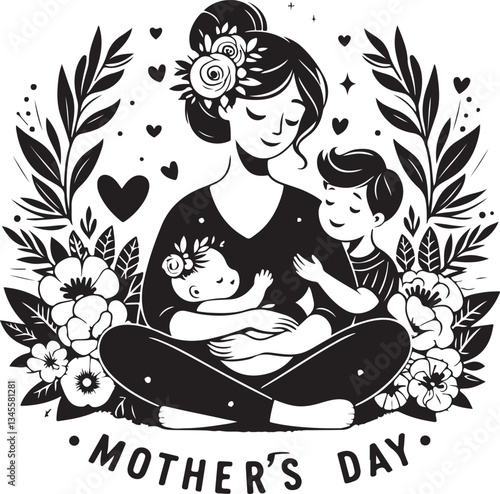 Happy Mother’s Day celebration with a family gathering, children giving gifts, and a joyful mother receiving love and appreciation