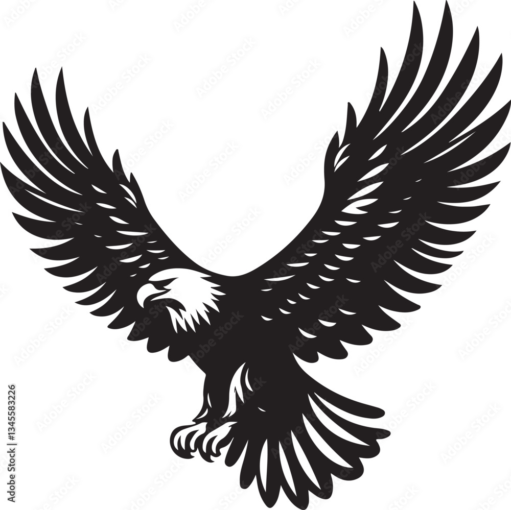 Fototapeta premium Majestic Soaring Eagle - Black and White Vector Illustration
