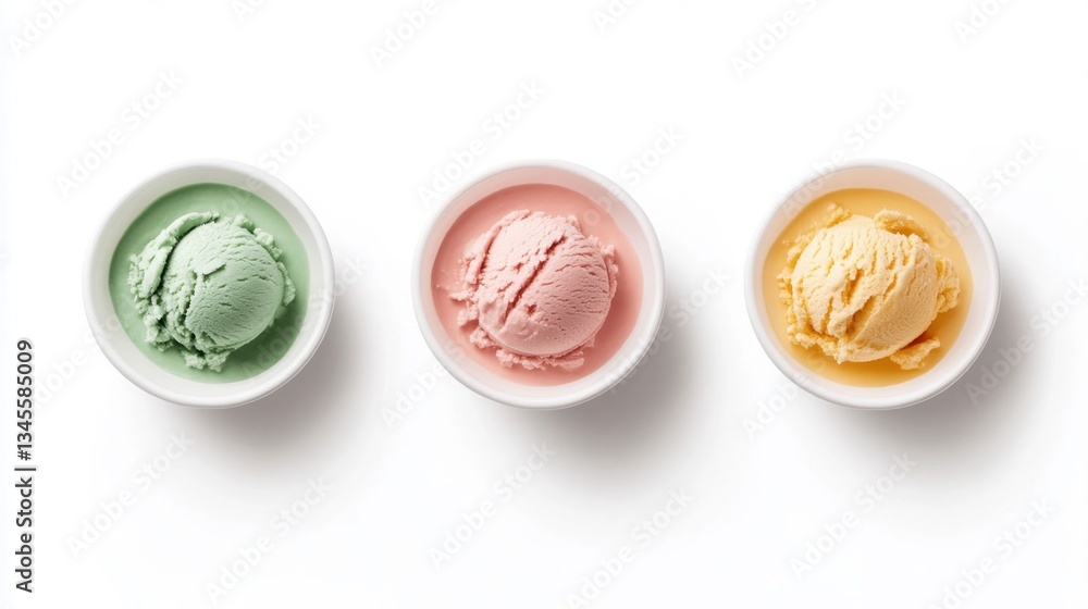 Pastel Ice Cream Palette in Mint, Pink, and Yellow Bowls Pastel Ice Cream Palette in Mint, Pink, and Yellow Bowls
