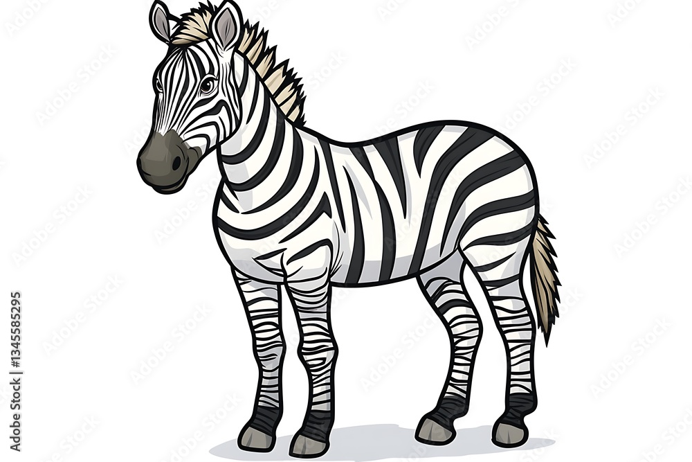 Obraz premium Zebra standing on plain white background for animal illustration, education uses