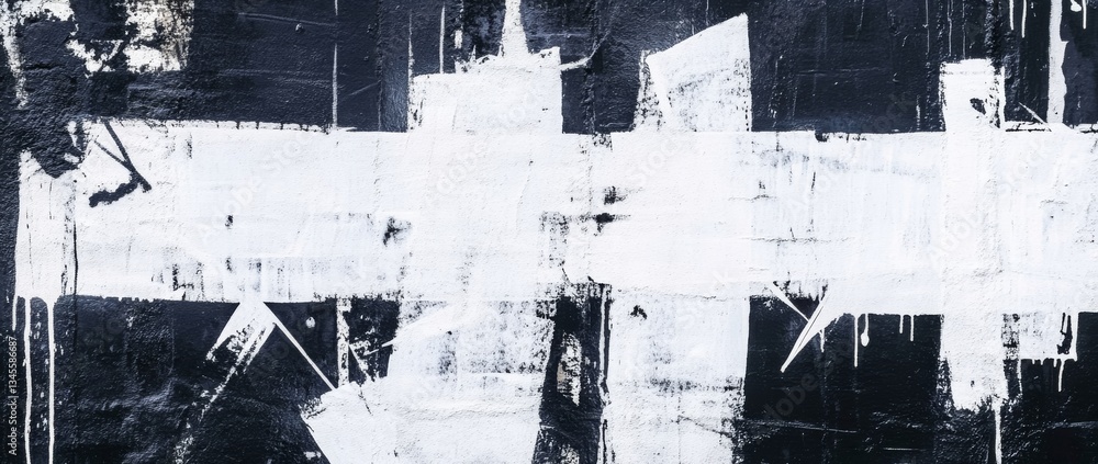 Naklejka premium Urban street art featuring bold white graffiti on a weathered black wall during daylight in an urban environment