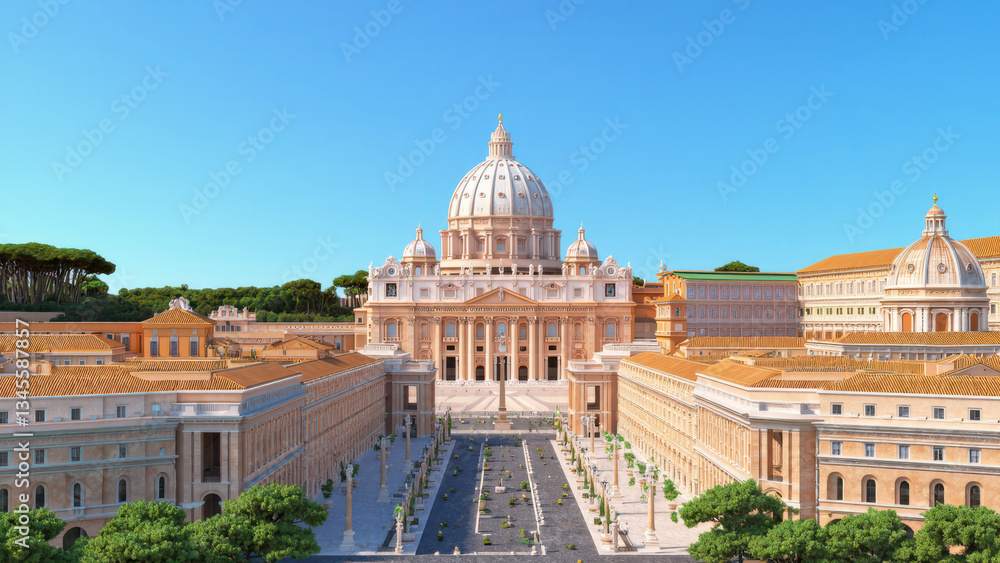Obraz premium Stunning view of a grand architectural masterpiece under a clear blue sky in a serene setting