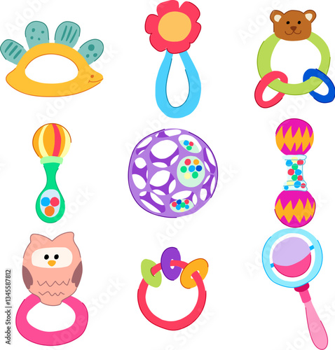 baby rattle set cartoon vector illustration