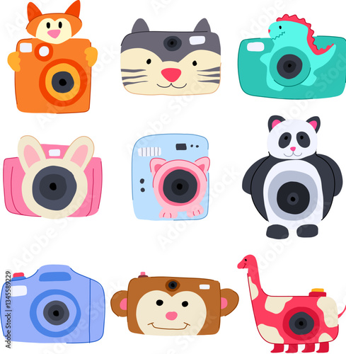 camera toy set cartoon vector illustration