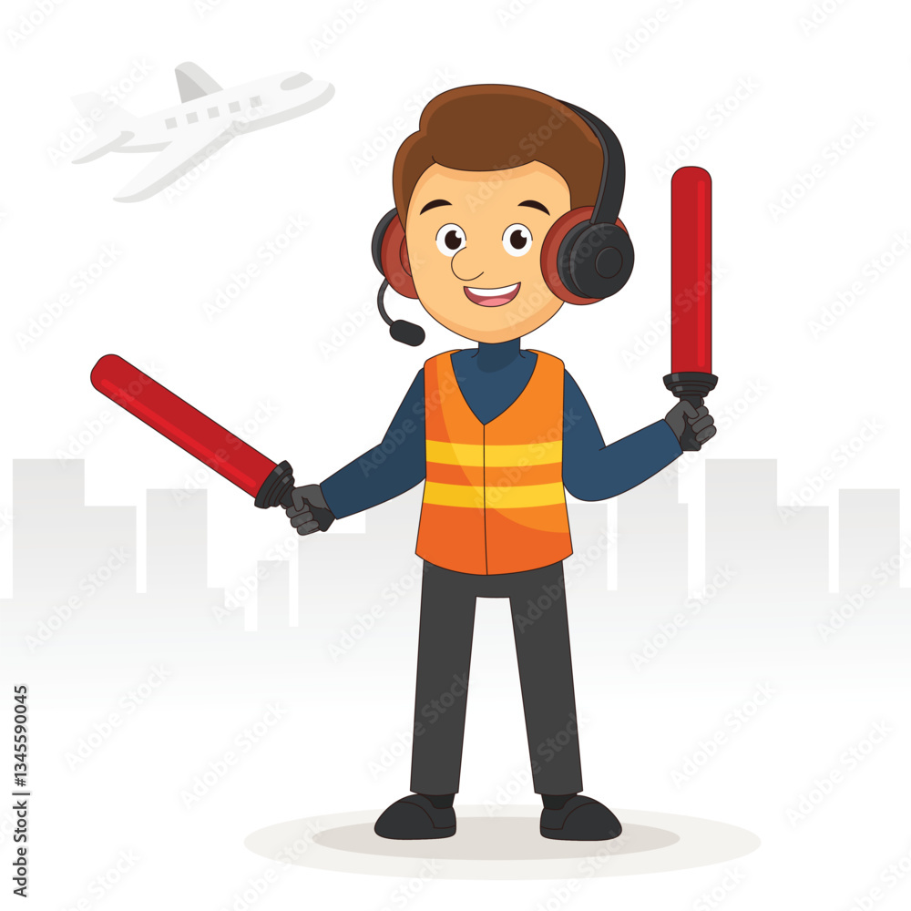 Airport Staff Air Traffic Controller with Lights