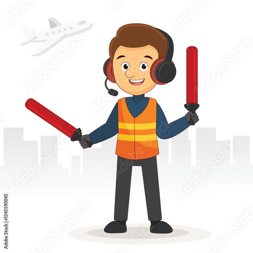 Obraz na płótnie Airport Staff Air Traffic Controller with Lights w salonie