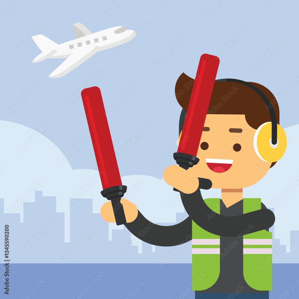 Airport Staff Air Traffic Controller with Lights