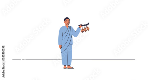 Person in traditional attire holding colorful objects in flat vector art