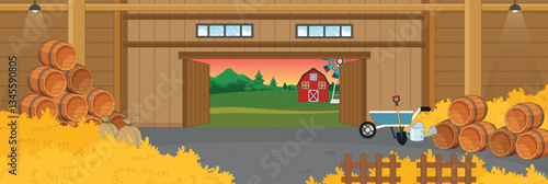 Obraz na płótnie Cute and nice design of Barn inside with furniture and interior objects vector design w salonie