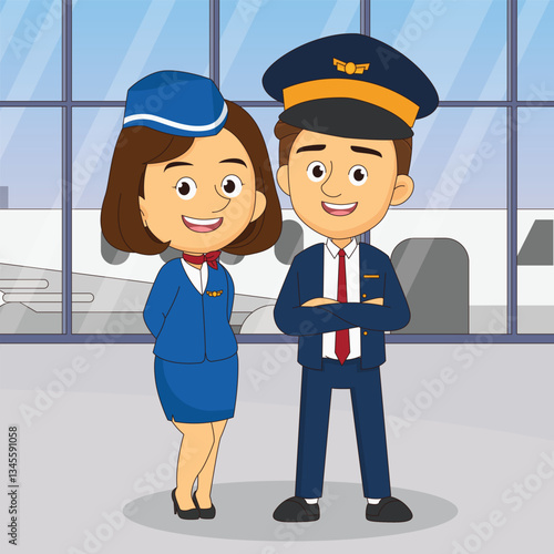 Pilot, Capitan , Flying Attendants ,air Hostess charater