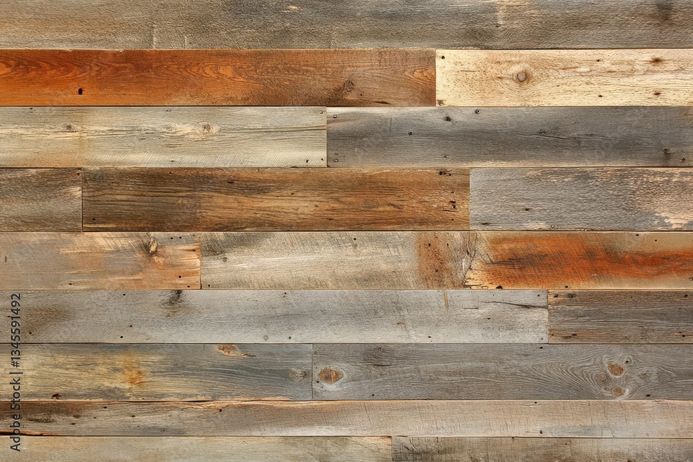 Naklejka premium Rustic wooden wall with varying shades and textures, ideal for interior design backgrounds