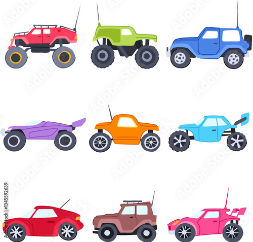 rc car toy set cartoon vector illustration