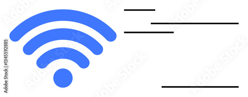 Blue wireless signal icon with horizontal lines representing connectivity and wireless communication. Ideal for technology, internet, networking, remote work, digital access, online communication