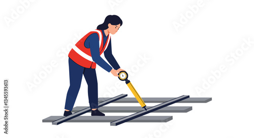 Worker inspecting railway tracks in flat design style vector art