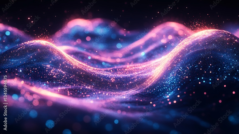 Fototapeta premium A luminous circuitry cascade, flowing streams of electronic pathways glowing with vibrant energy, radiant hues of cyan and magenta illuminating the wave-like design,
