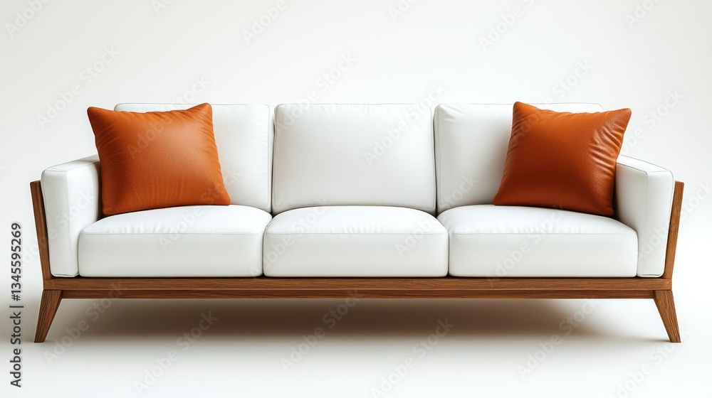 Modern white sofa with orange accent pillows Modern white sofa with orange accent pillows