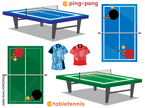 卓球■卓球台とユニフォームのイラストセット