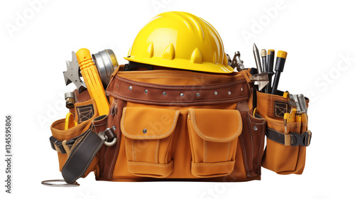 Construction Workers Tool Bag and Hard Hat on Site