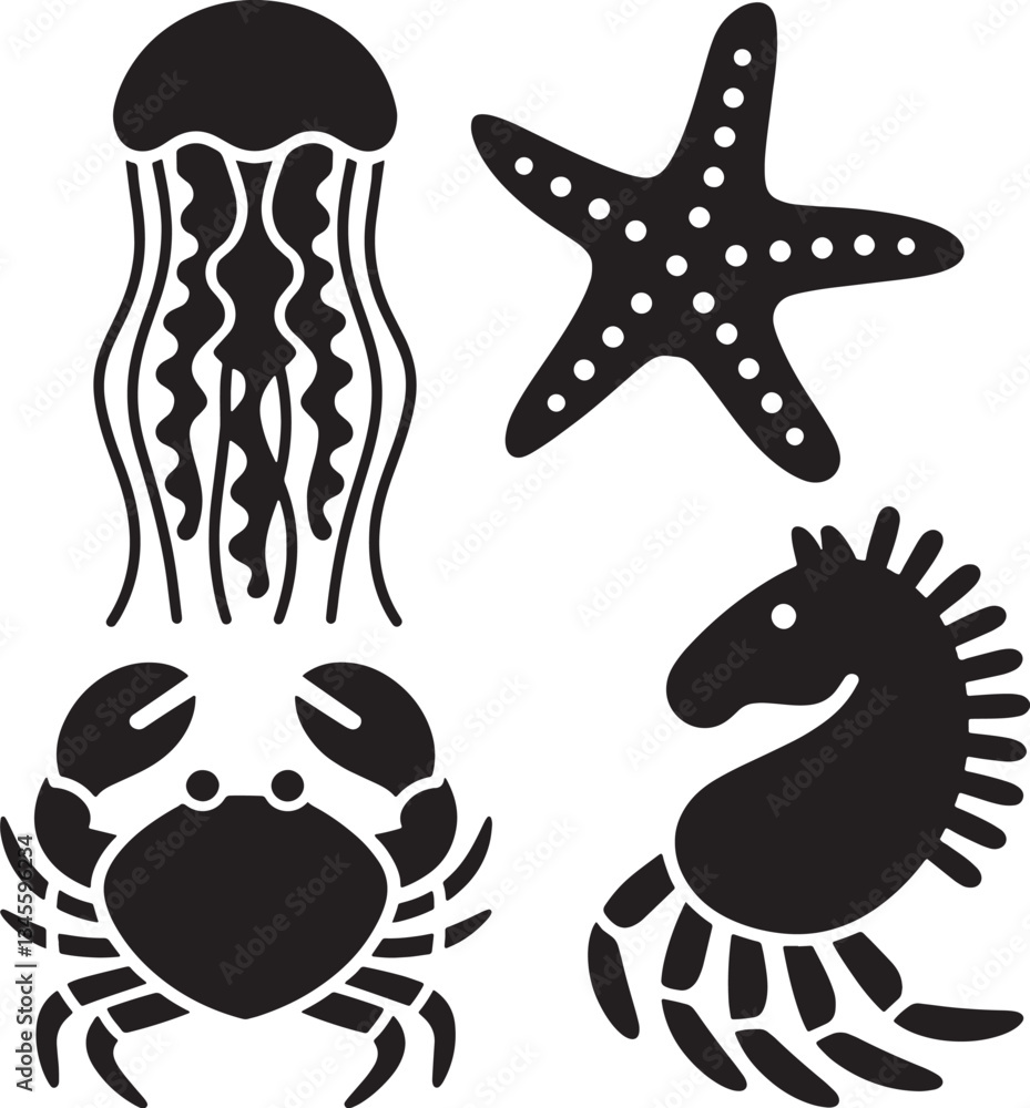 Naklejka premium Bioluminescent sea life silhouette vector design
