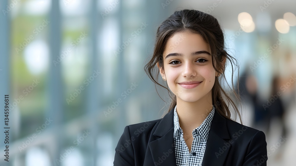 Portrait of a young and cheerful student wearing a stylish school uniform with a friendly expression Portrait of a young and cheerful student wearing a stylish school uniform with a friendly expression