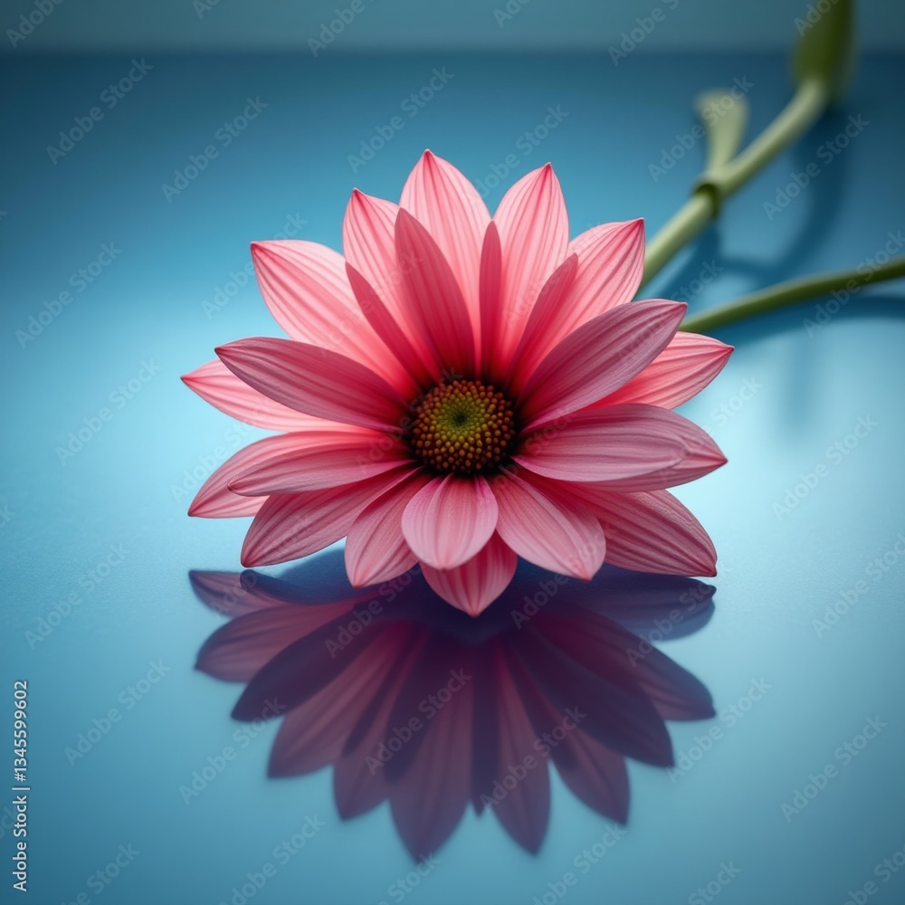 Obraz premium A pink flower with delicate petals, its center a vibrant yellow