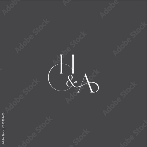 luxury curvy style monogram wedding logo concept letter initial with line HA