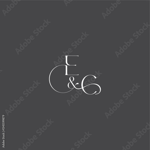 luxury curvy style EC initial with line monogram wedding logo concept letter