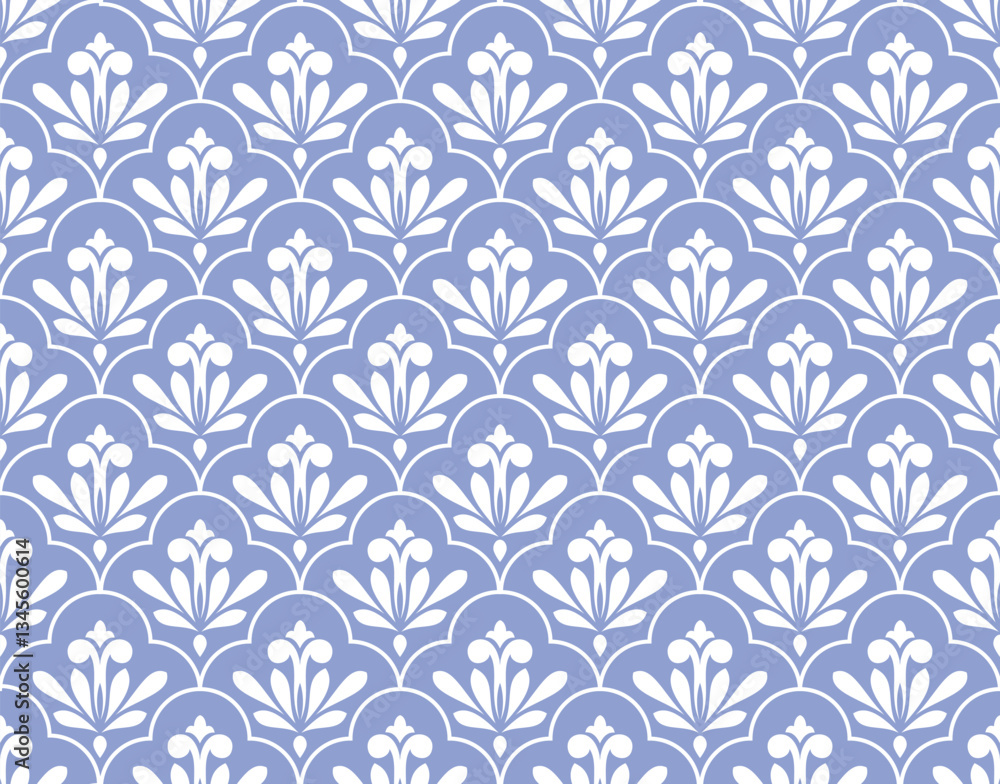 Flower geometric pattern. Seamless vector background. White and blue ornament Flower geometric pattern. Seamless vector background. White and blue ornament