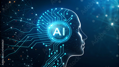Conceptual AI Visualization: Digital Brain with Human Silhouette.
