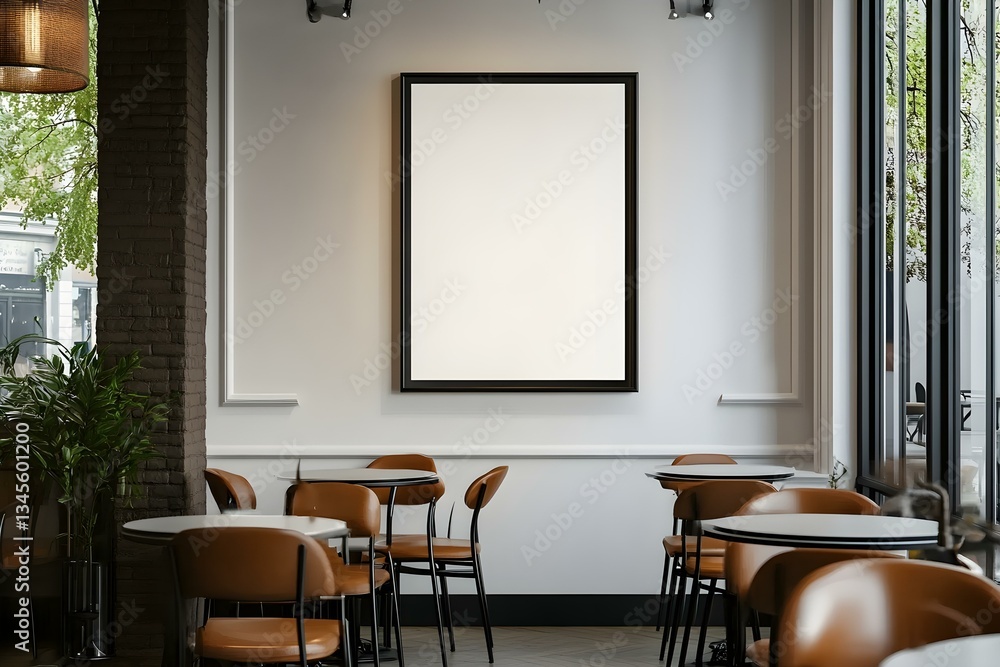 Fototapeta premium Mockup of an Empty Blank Poster Frame on the Wall Design
