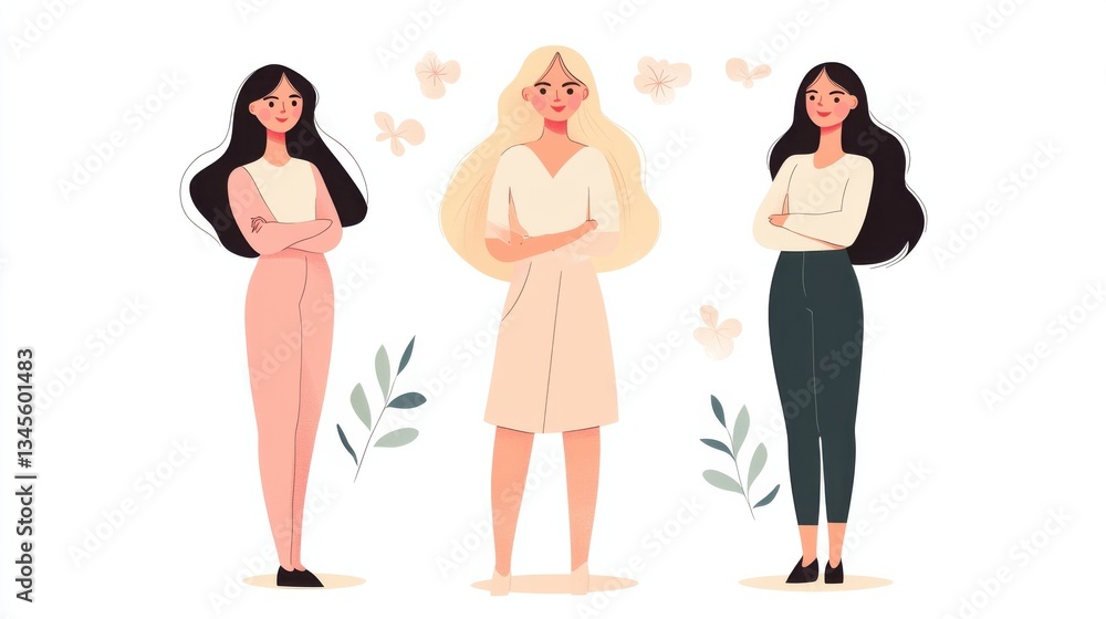 Three diverse young adult females standing with arms crossed Three diverse young adult females standing with arms crossed