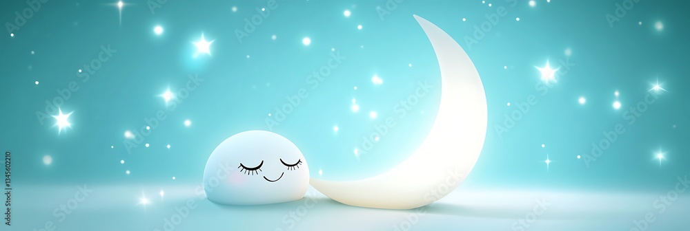 Sleeping cloud dreams near moon in a starry, dreamy night background for kids Sleeping cloud dreams near moon in a starry, dreamy night background for kids