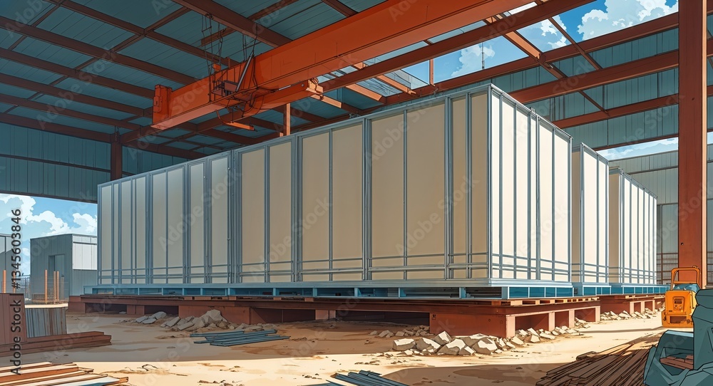 Naklejka premium Large Fiberglass Reinforced Panels Stored at Construction Site anime cartoon illustration design