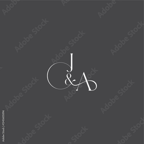 luxury curvy style monogram wedding logo concept letter initial with line JA