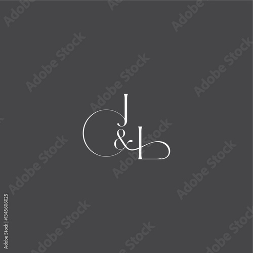 luxury curvy style monogram wedding logo concept letter initial with line JL