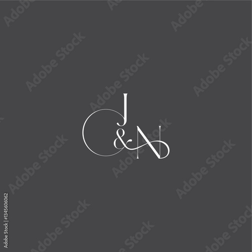 luxury curvy style monogram wedding logo concept letter initial with line JN